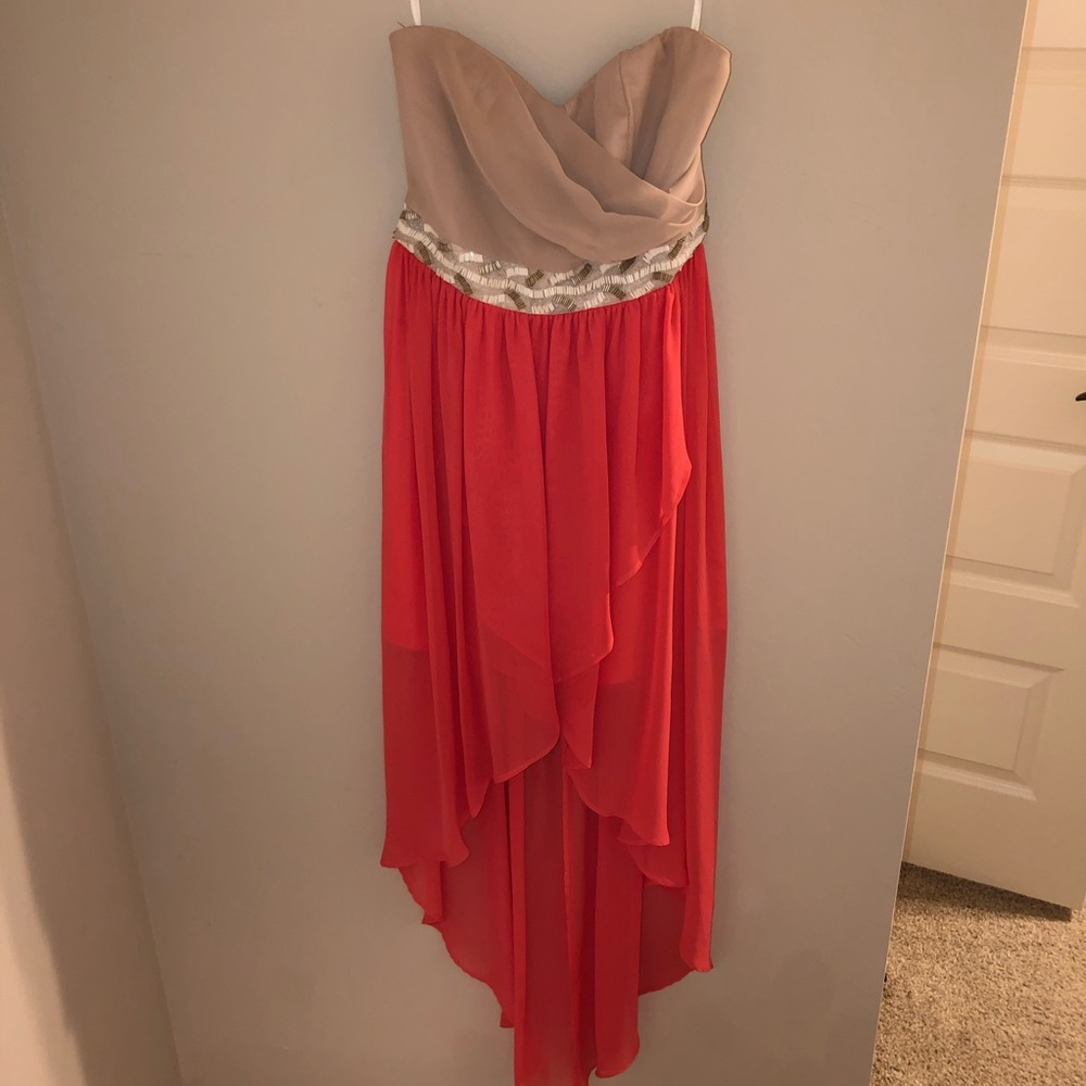 GB Girls high-low, strapless dress with beads